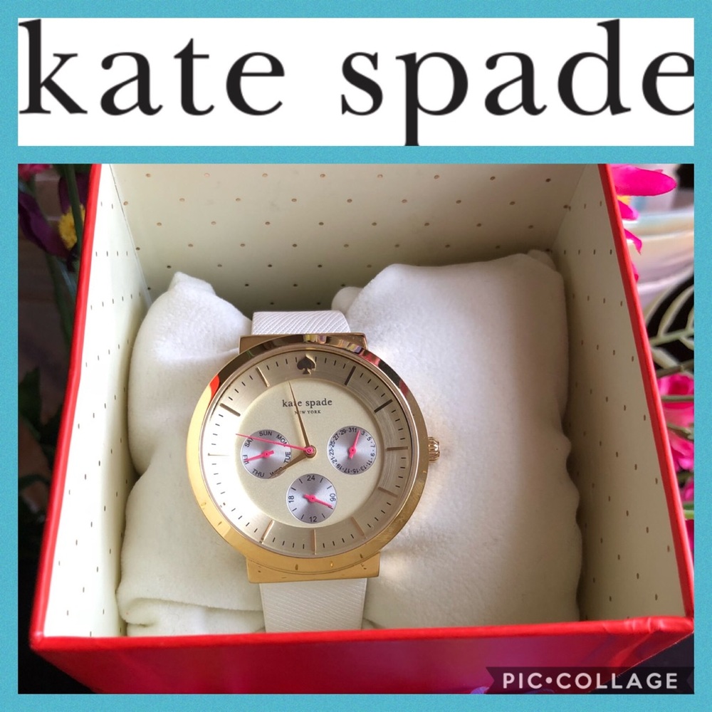 Kate Spade ♠️ white leather gold chronograph watch